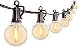 Outdoor String Lights 25 Feet G40 LED Patio Lights, Plug-in, 13 Plastic Edison Bulbs(1 Spare), Waterproof Connectable Hanging Light for Backyard Porch Balcony Party Decor, E12 Base, Black