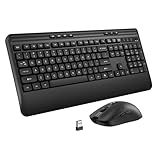KOPJIPPOM Wireless Keyboard and Mouse Set with Quiet Keys, 2.4G Full Size Ergonomic Keyboard with Wrist Rest, Protective Covers, Soft Touch Silent Design for Windows, Computer, PC and Laptop