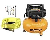 BOSTITCH Air Compressor Kit, Oil-Free, 6 Gallon, 150 PSI, Quiet Lightweight Pancake Air Compressor (BTFP02012-WPK)
