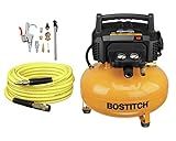 Bostitch 6 Gallon Pancake Air Compressor & 13 Piece Accessory Kit: Air Hose, Blow Gun and Adapter, Blow Chuck, Tire Gauge, Rubber Blow Gun Nozzle, Inflation Needle, and Male Quick Connect Plug