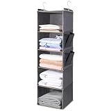 BOOMIBOO Hanging Closet Organize and Shelves，5-Hanging Shelf with 2 Side Pockets，Storage Foldable （Grey）