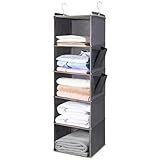 BOOMIBOO Hanging Closet Organize and Shelves，5-Hanging Shelf with 2 Side Pockets，Storage Foldable （Grey）