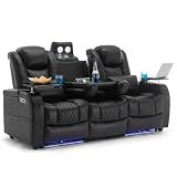 Airadlis Dual Power Home Theater Seating with 7-Color LED, Black, Row of 3