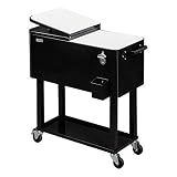 VINGLI 80 Quart Rolling Ice Chest, Portable Patio Party Bar Drink Cooler Cart, with Shelf, Beverage Pool with Bottle Opener (Black)