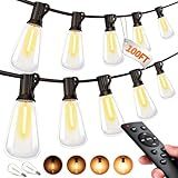 Outdoor String LED Patio Lights - 100Ft 30M Outside Waterproof Light with Remote Dimmable ST38 Shatterproof Bulb Connectable Hanging Outdoor Electric Lighting for Backyard Yard Gazebo Porch Party