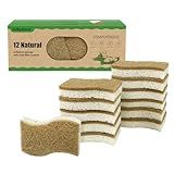 12 Pack Non Scratch S-Shaped Natural Kitchen Sponges - Biodegradable & Compostable Cellulose with Coconut Fiber - Eco Friendly Dish Sponges for Pots, Pans & Household Cleaning