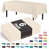Party Solids 6-Pack Premium Plastic Tablecloth 54in. x 108in. Rectangle Plastic Table Cover - Ivory