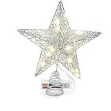 Emopeak 20 LED Christmas Tree Topper, 8 x 10 Inch Indoor Iron Art Star Treetop Light, Two Modes (Keep Light ON/Flash) (Silver, 8"/20CM)