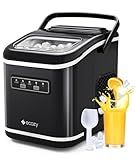 ecozy Countertop Ice Maker, Portable, Self-Cleaning, 9 Bullet Ice Cubes in 6 Mins, 26lbs/24Hrs, Ice Maker Machine with Ice Bags, Handle, Standing Scoop and Basket, Black