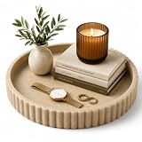 OAKOA Round Decorative Tray Coffee Table Tray - Resin Circle Tray Decor
