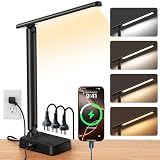 LED Desk Lamp with Power Strip, 3 AC Outlets, 4 USB Ports, Stepless Dimming