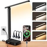 LED Desk Lamp with Power Strip, 3 AC Outlets, 4 USB Ports, Stepless Dimming