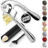 Zulay Kitchen Premium Garlic Press Set - Rust Proof & Dishwasher Safe Professional Garlic Mincer Tool - Easy-Squeeze, Easy-Clean with Soft, Ergonomic Handle - Silicone Garlic Peeler & Brush (Chrome)