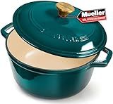 Mueller DuraCast 6 Quart Enameled Cast Iron Dutch Oven Pot with Lid, Heavy-Duty, Oven Safe up to 500° F & Across All Cooktops, Wedding Registry Ideas & Gifts, Emerald