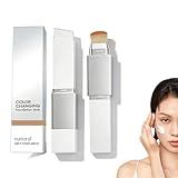 Color Changing Foundation Stick, Foundation Stick, 2-in-1 Waterproof Long Lasting, Dual-Ended Full Coverage Foundation with Fine Bristle Brush, Lightweight, Long-Lasting (Natural)