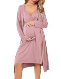 Ekouaer Maternity Nursing Gown and Robe Set Labor Delivery Nightgowns Mauve