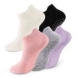 kepiibi 5 Pairs Pilates Socks with Grips for Women Non Slip Grip Yoga Crew Socks for Barre Hospital Barefoot Workout Dance Ballet