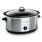 Crock-Pot 7-Quart Manual Slow Cooker, Family Size Serves 8+ People & Fits 6-lb Roast, Removable Stoneware with Warming Setting, Dishwasher Safe for Easy Cleanup, Stainless Steel