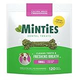 Minties Dog Dental Bone Treats, Tiny/Small Dental Dog Treats, 5-25 lbs, Clean Teeth, Fight Bad Breath, Removes Plaque and Tartar, 120 Count