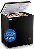 5.0 Cubic Feet Deep Chest Freezer Compact Freezers with Adjustable Thermostat Top Open Door Freezer Compressor Cooling with Rmovable Storage Basket for Home Kitchen Office and Bar (Black)