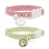 2 Pack Cotton Breakaway Cat Collar with Bell Pink & Green Paw Pendant Cute Kitten Cat Collar Suitable for Girls and Boys