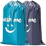 HOMEST 2 Pack XL Laundry Bags 28" x 40", Extra Large Dirty Clothes Organizer Holds 3-4 Loads, Machine Washable Drawstring Laundry Bag for Dorm, Camp, Laundromat, Family, Travel, Gray & Sky Blue