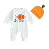 Ledy Champswiin 2Pcs Neutral Outfits Newborn Baby Boy Girl Pumpkin Romper Jumpsuit My 1st Halloween Clothes with Hat