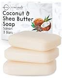 O NATURALS Natural Coconut Shea Butter Soap Bar 3 Pack - Gifts for Women