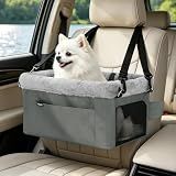 JOEJOY Deluxe Dog Booster Seat with Sturdy Metal Frame and Safety Leash for Small Pets up to 20 lbs - Portable Puppy Dog Car Seat with Thick Cushion and Storage Pockets for Small Dogs