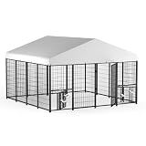 LOVMOR 10' x 10' Outdoor Dog Kennel with Roof for Large Dogs
