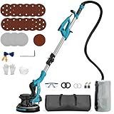 Drywall Sander Popcorn Ceiling Removal Tool with Vacuum Dust Collection 9 Variable Speed Collapsible Extendable Handle Electric Sander for Drywall with LED Light 16Pcs Sanding Discs Blue