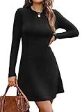 OFEEFAN Winter Clothing for Women Sliming Dress Ribbed Knit Sweater Crew Neck Dress Black Dresses for Women L