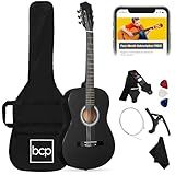 Best Choice Products 38in Beginner All Wood Acoustic Guitar Starter Kit w/Gig Bag, 6 Picks, Nylon Strings, Strap w/Pick Holder - Matte Black