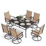 Amopatio 7 Pieces Patio Dining Set for 6, Outdoor Table and Chairs, 6 All Weather Padded Swivel Patio Chairs, 59" Patio Spliced Rectangular Table with Umbrella Hole, for Backyard & Poolside, Brown