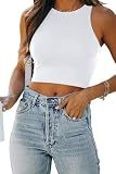EFAN Women's Double Lined Racerback Crop Tank Top White Medium