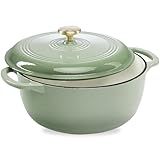 Best Choice Products 6 Quart Enamel Cast-Iron Round Dutch Oven, Family Style Heavy-Duty Pre-Seasoned Cookware for Home, Kitchen, Dining Room, Oven Safe w/Lid, Dual Handles - Sage Green
