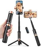 Kinwald Selfie Stick Tripod for iPhone & Android, Portable Phone Tripod Stand with Bluetooth Remote, One-Click Open, Compact & Lightweight, All-in-1 for Vlog/Travel/Photography (Black)
