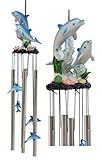 Ebros Nautical Marine Dolphin Family Swimming by Coral Reef Wind Chime 21" Long Resin Crown with Aluminum Rods Home Patio Garden Decor of Dolphins Under The Sea Life Decorative Noisemakers