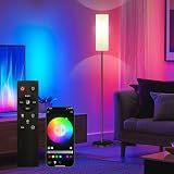 Qaubauyt Smart LED Floor Lamp with APP Control & RGB Colors - Dimmable Standing Lamp for Living Room, Bedroom, Gaming - Remote, Timer, 9W Bulb Included, 67" Modern Tall Lamp (black pole + white shade)
