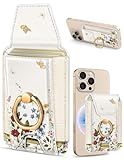 Shorogyt Compatible with Magsafe Wallet Magnetic Card Holder - Cute Phone Wallets with Ring Stand Grip for iPhone 16/15/14/13/12 Series for Women Girls Retro Bouquet Design, Fit 7 Cards