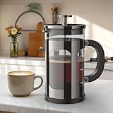 Veken French Press Coffee Maker 21oz 0.6 L, Single Serve Small Pot, Heat Resistant Thickened Borosilicate Glass,Stainless Steel Brewer,Cold Brew Cafetera Teapot for Kitchen Travel Camping, Dark Pewter