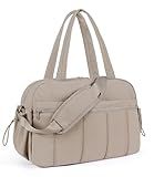 XKIILH Lightweight Travel Duffle Bag for Women, Quilted Puffy Weekender with Wet Pocket for Gym, Overnight, Personal Item Carry On, Camel