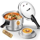 WantJoin 6 Qt Aluminum Pressure Cooker - Gas & Induction Stovetop Compatible Pressure Pot with Release Valve, Multiple Safety Features and Removable Steaming Rack