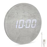 Leafre Minimalist LED Digital Wall Clock – USB Powered | Grey Concrete Style | 12/24 Hour, Night Mode, Silent Clock | Room Decor for Kitchen, Living Room, Bedroom, Classroom, Office (9 in)