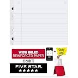 Five Star Loose Leaf Paper + Study App, Wide Ruled Filler Notebook Paper, Reinforced, Fights Ink Bleed, 8" x 10-1/2", 80 Sheets (150002)