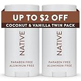 Native Deodorant Contains Naturally Derived Ingredients, 72 Hour Odor Control, Deodorant for Women and Men, Aluminum Free, Coconut & Vanilla 2.3 oz (Pack of 2)