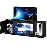 Bestier 57" Gloss Black Media Console - Gaming TV Stand for 65 Inch TV, Entertainment Center for PS5/Xbox Series X, Modern Home Theater Design, Adjustable Glass Shelves