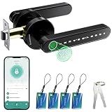Evanshow Smart Door Lock with Knob, Keyless Entry Door Locks with Handle, Fingerprint Door Knob for Bedroom/Front Door/Apartment,Generate Passcode Remotely Black