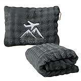 ZJRUIXI Travel Blanket and Pillow-2-in-1, Ultra-Soft&Compact, One-Piece Airplane Blanket with Hand Luggage Belt and Backpack Clip,Travelers Accessories Gifts, 61x43 Inches (Dark Grey)