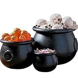 Fun Express Halloween Cauldron Set 3 Pack - Large 16" 12" 8" Black Plastic Cauldron Bowl for Halloween Party Decorations | Witches Cauldron for Candy Dish & Table Centerpiece | Indoor Outdoor Use